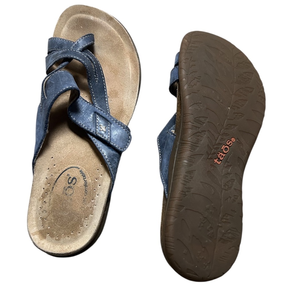 TAOS FOOTWEAR BLUE PERFECT LEATHER COMFY SANDALS SIZE 7 - Picture 5 of 5
